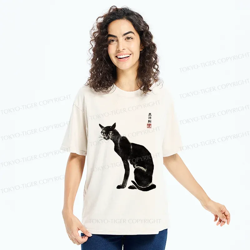 Tokyo-Tiger Retro Skinny Cat Washed T-Shirt