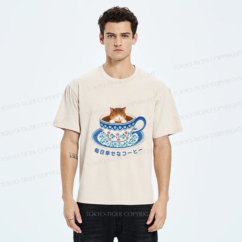 Tokyo-Tiger Cat Tea Washed T-Shirt