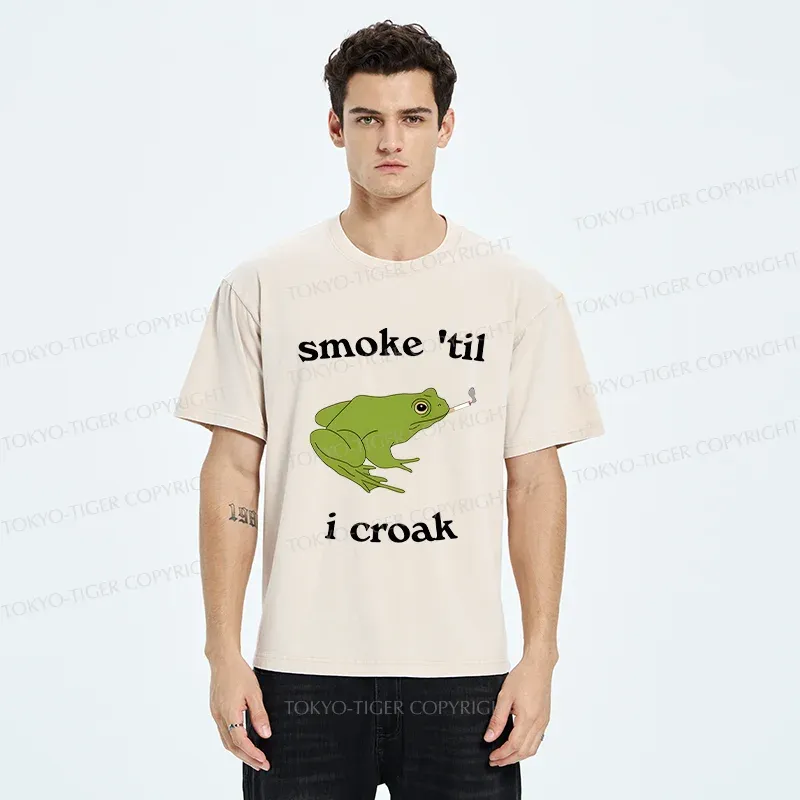 Tokyo-Tiger Smoking Frog Funny Washed T-Shirt