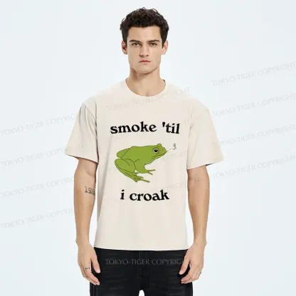 Tokyo-Tiger Smoking Frog Funny Washed T-Shirt