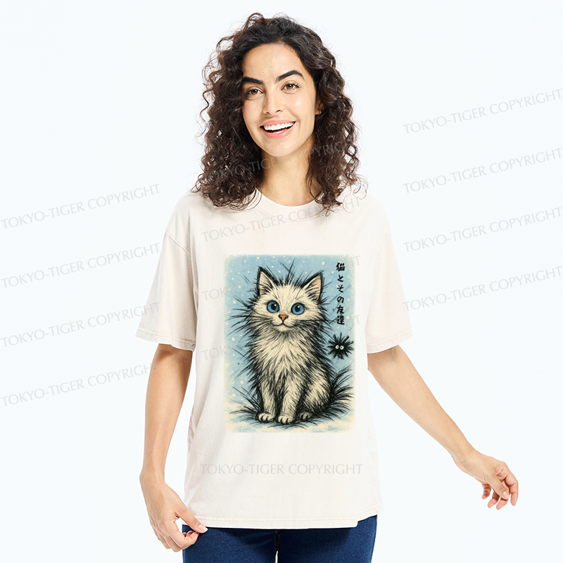 Tokyo-Tiger The Kitten And Its Furball Friend Washed T-Shirt