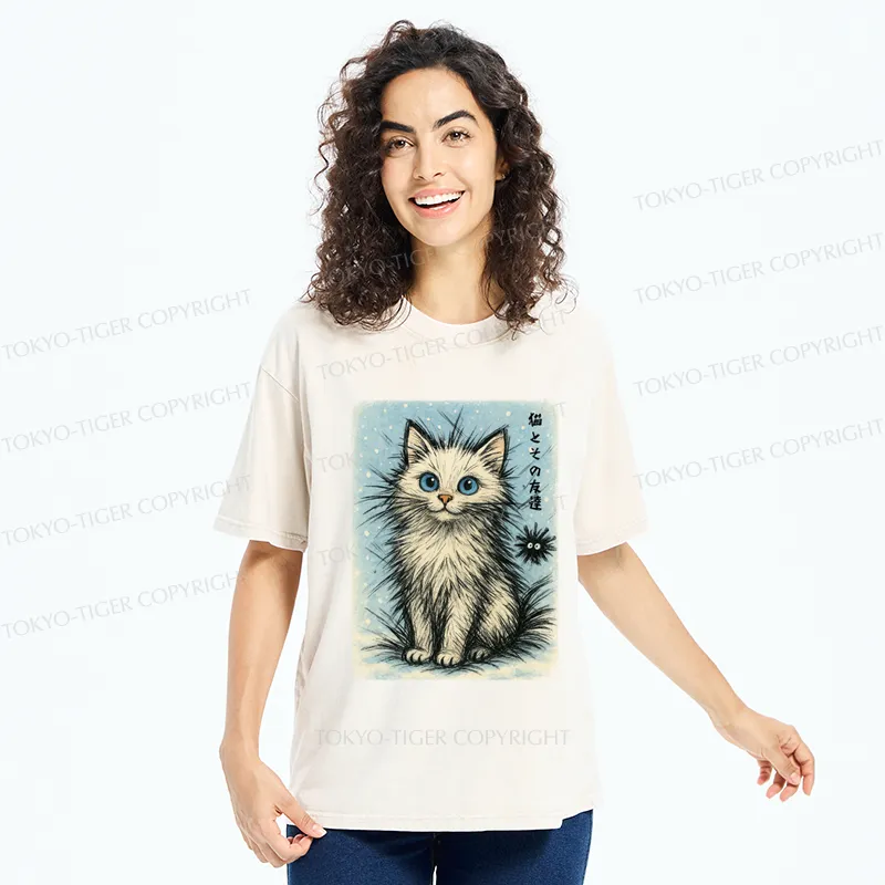 Tokyo-Tiger The Kitten And Its Furball Friend Washed T-Shirt