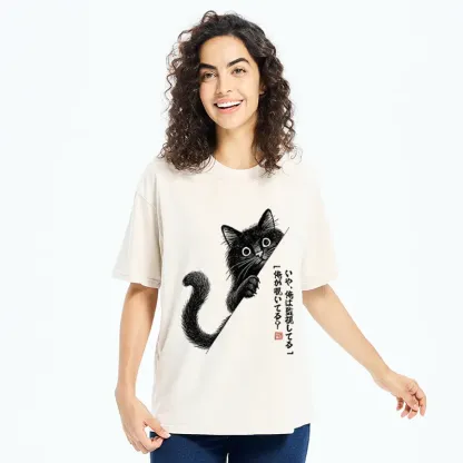 Tokyo-Tiger A Funny Black Cat Is Watching You Washed T-Shirt