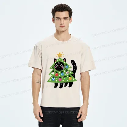 Tokyo-Tiger Christmas Tree Cat Washed T-Shirt
