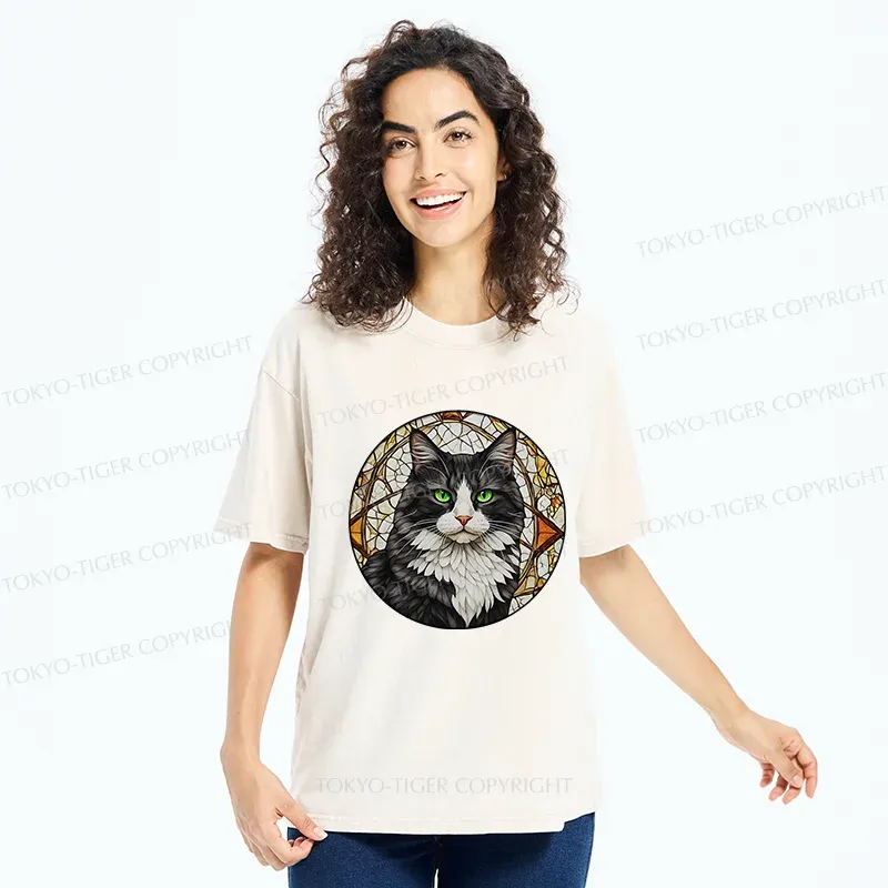 Tokyo-Tiger Tuxedo Cat Art Washed T-Shirt