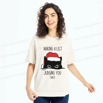 Tokyo-Tiger Christmas Cat Staring At You Washed T-Shirt