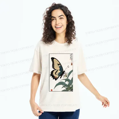 Tokyo-Tiger Ukiyo-e Butterfly Washed T-Shirt