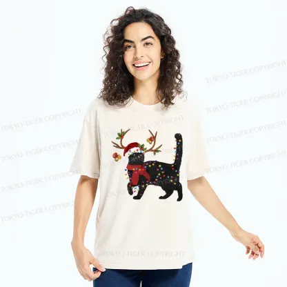 Tokyo-Tiger Christmas Black Cat Washed T-Shirt