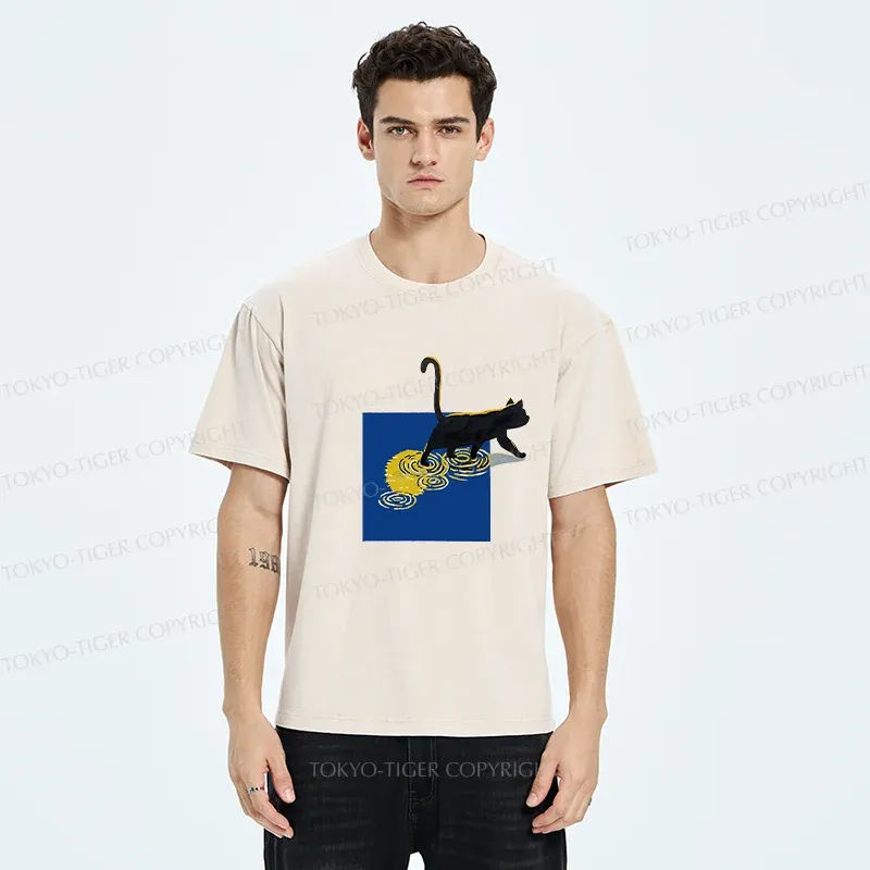 Tokyo-Tiger Black Cat Under The Moon Washed T-Shirt