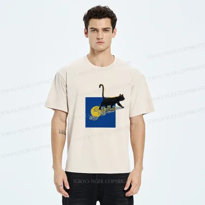 Tokyo-Tiger Black Cat Under The Moon Washed T-Shirt