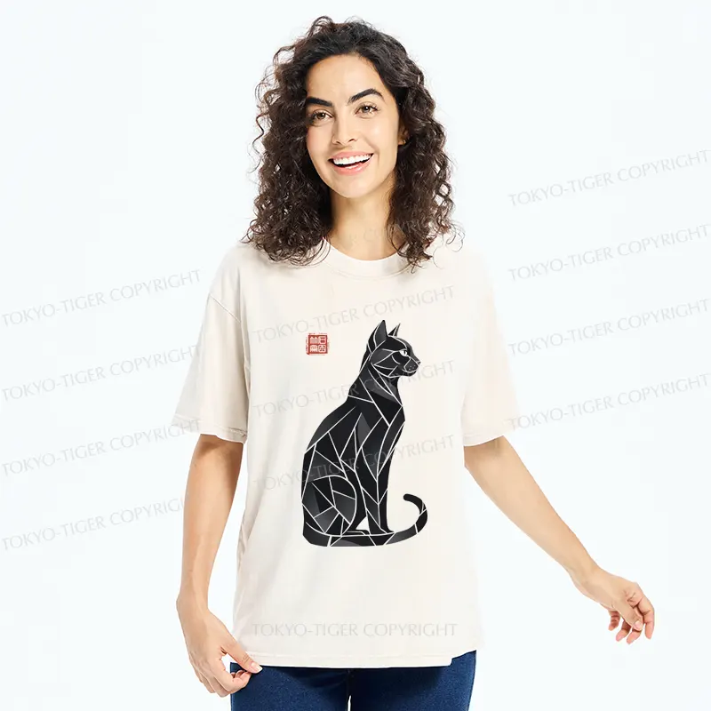 Tokyo-Tiger Mystic Cat: A Modern Design Washed T-Shirt