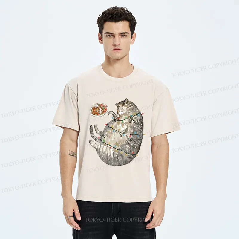 Tokyo-Tiger Dress The Cat Up In Christmas Spirit Washed T-Shirt