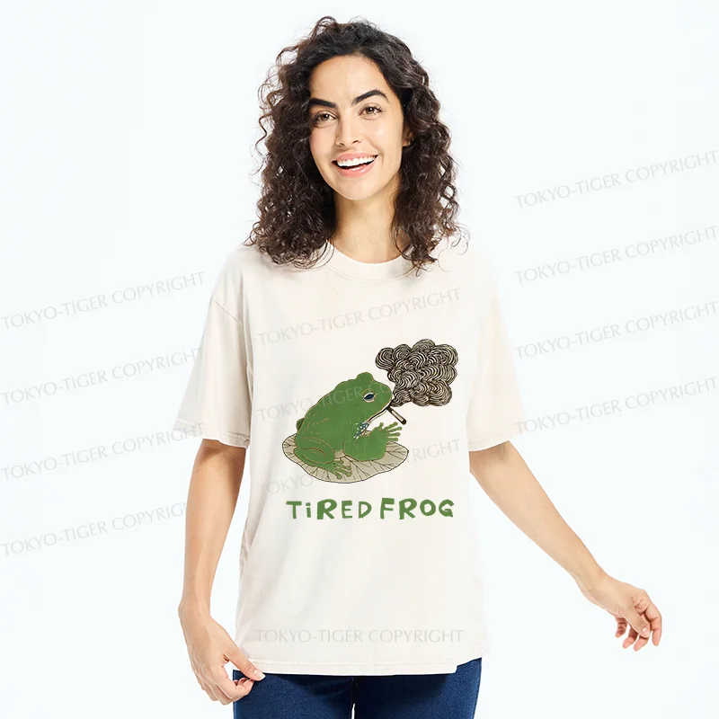 Tokyo-Tiger Tired Japanese Frog Washed T-Shirt