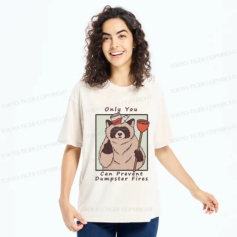 Tokyo-Tiger Raccoon Fire Fighting Washed T-Shirt