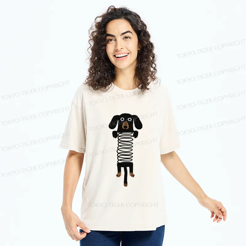 Tokyo-Tiger The Cute Spring Dachshund Washed T-Shirt