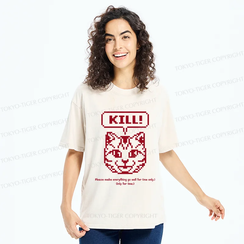 Tokyo-Tiger Killer Cat Prayer Washed T-Shirt