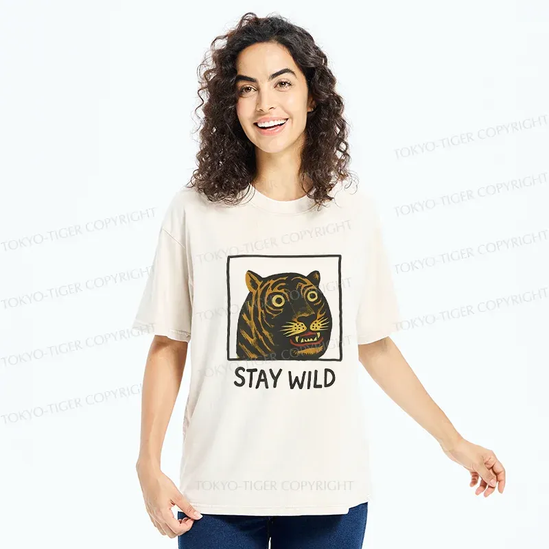 Tokyo-Tiger Silly And Cute Tiger Washed T-Shirt