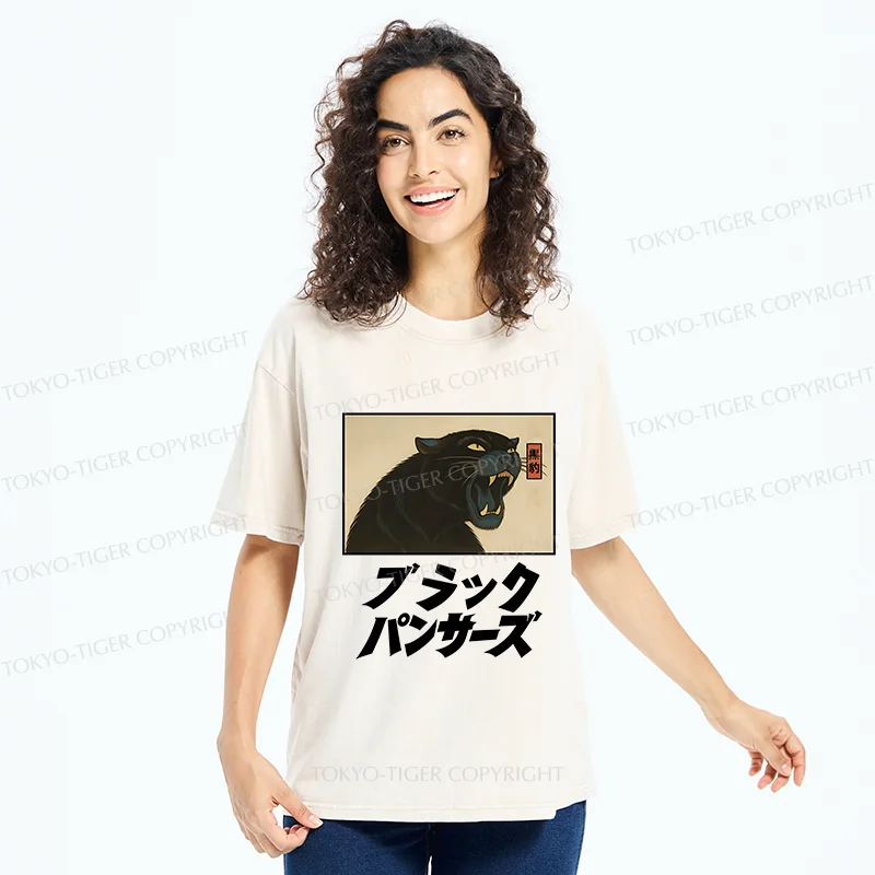 Tokyo-Tiger Japanese Black Panther Washed T-Shirt