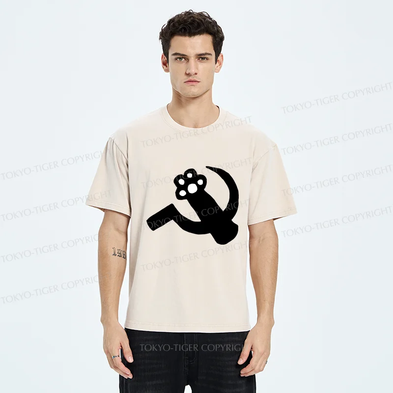 Tokyo-Tiger Funny Catism Washed T-Shirt