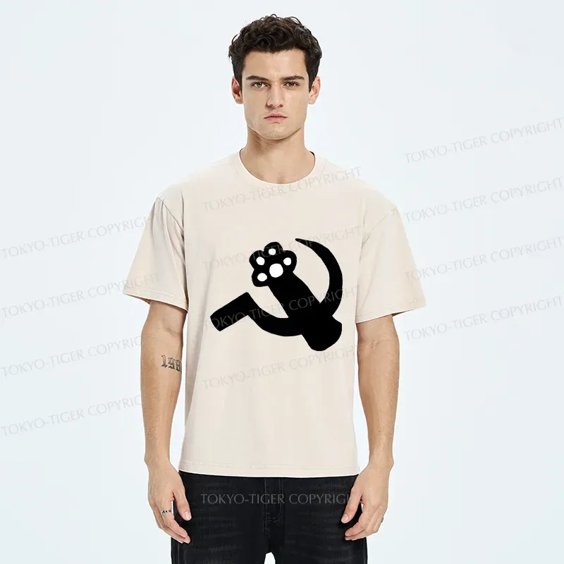 Tokyo-Tiger Funny Catism Washed T-Shirt