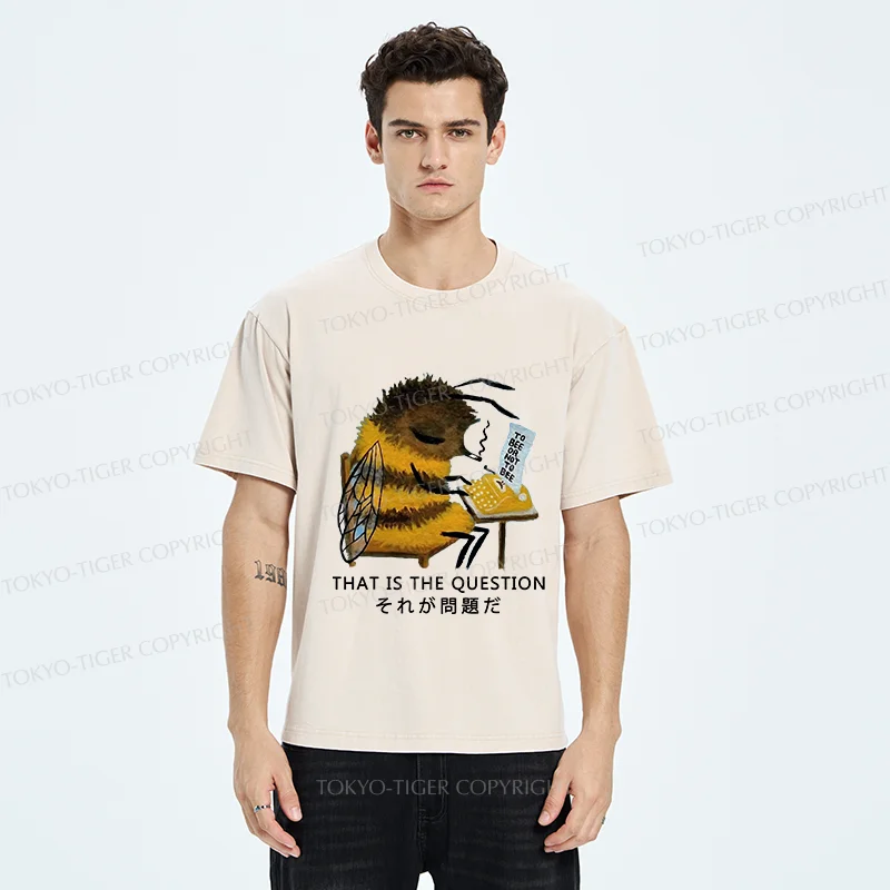 Tokyo-Tiger Bee Writer Funny Washed T-Shirt