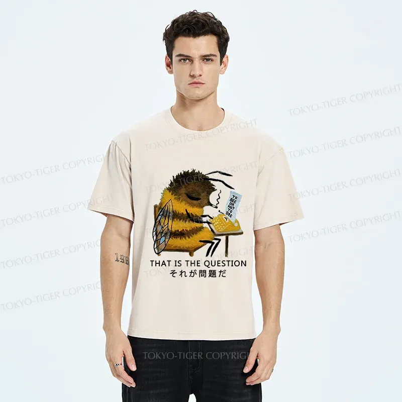 Tokyo-Tiger Bee Writer Funny Washed T-Shirt