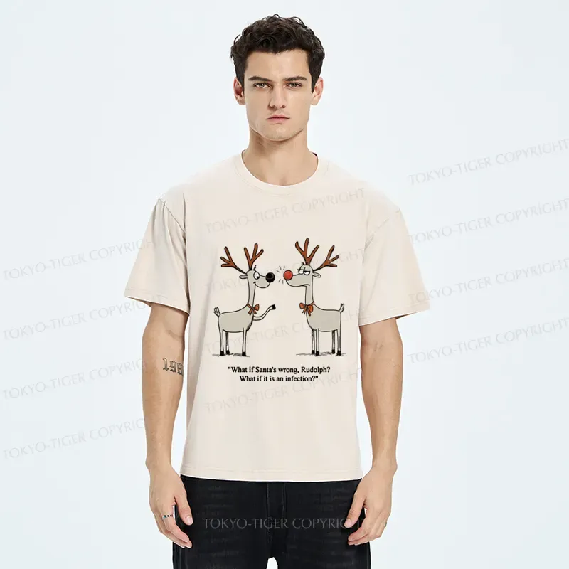 Tokyo-Tiger A Reindeer's Doubt: Rudolph's Red Nose Washed T-Shirt