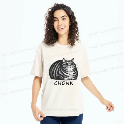 Tokyo-Tiger Fat Cat Funny Washed T-Shirt