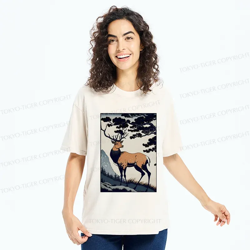 Tokyo-Tiger Japanese Traditional Deer Washed T-Shirt
