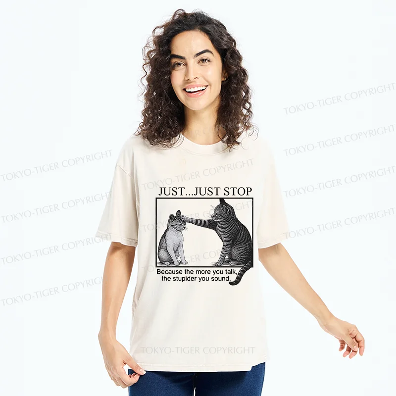 Tokyo-Tiger Stop Talking Cat Washed T-Shirt