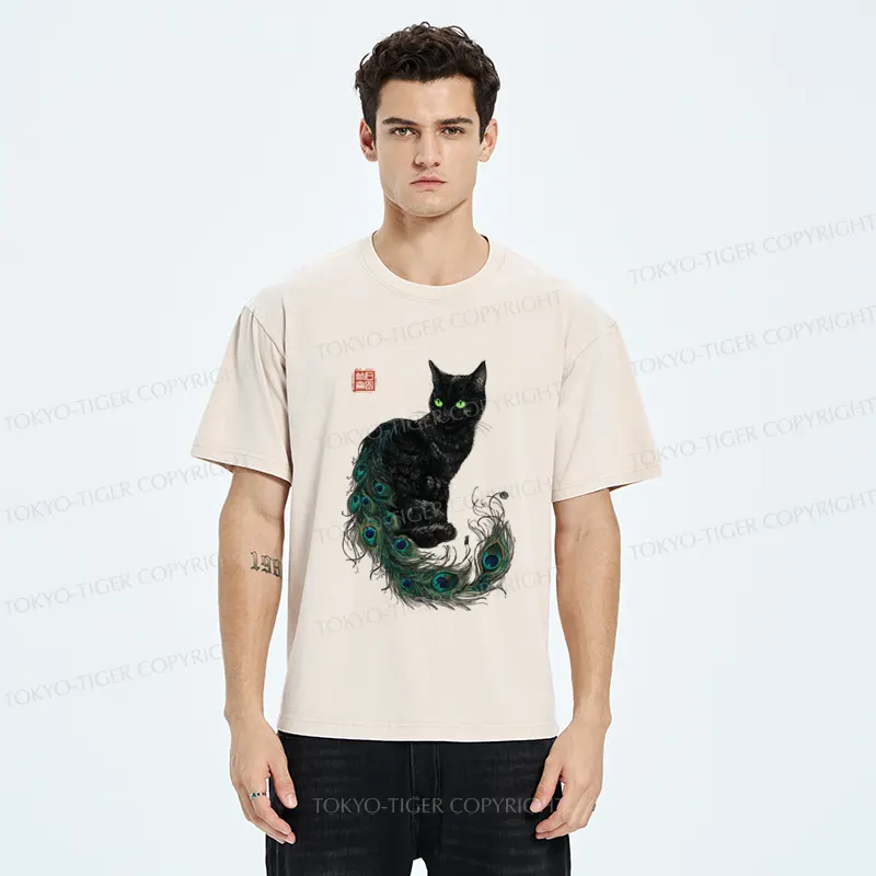 Tokyo-Tiger The Cat with a Peacock's Grace Washed T-Shirt