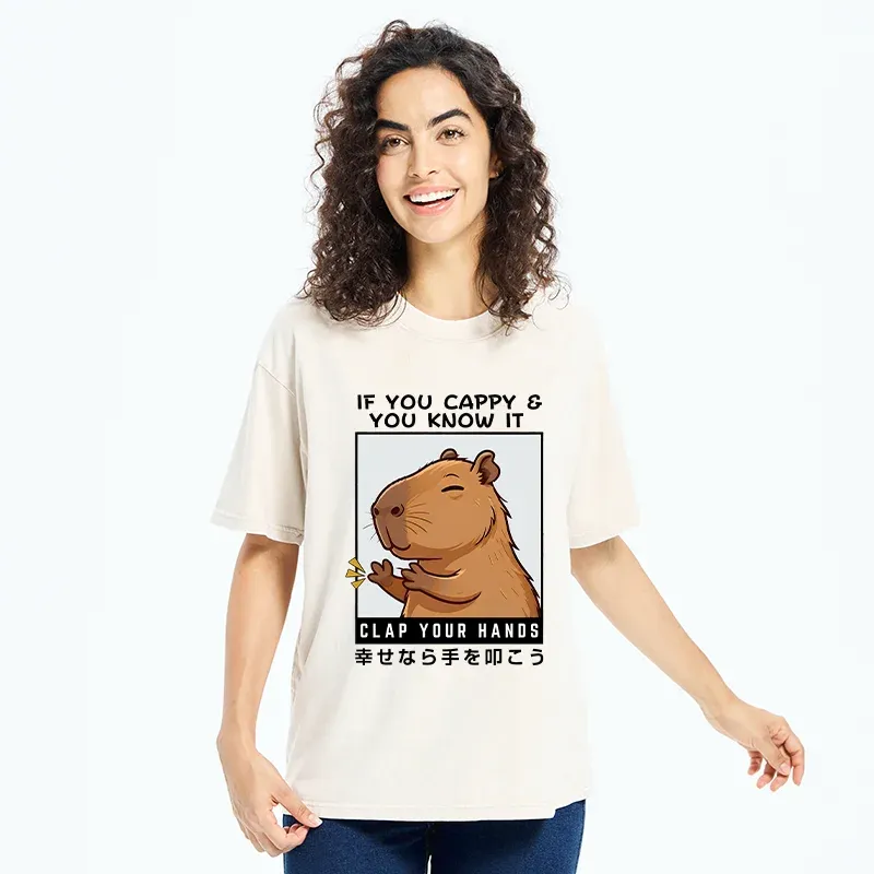 Tokyo-Tiger Capybara Clapping Washed T-Shirt