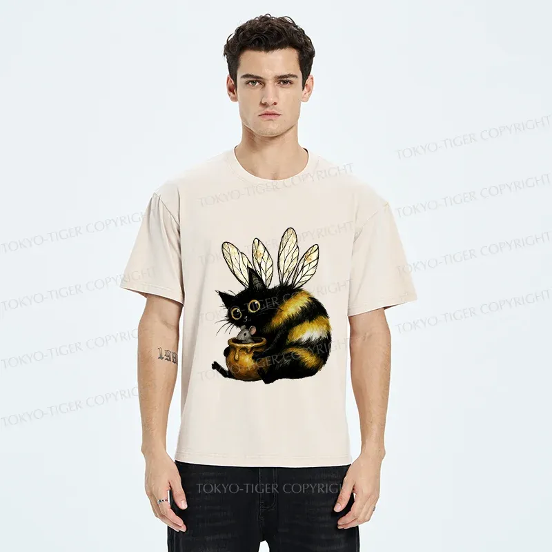 Tokyo-Tiger Cute CatBee Washed T-Shirt