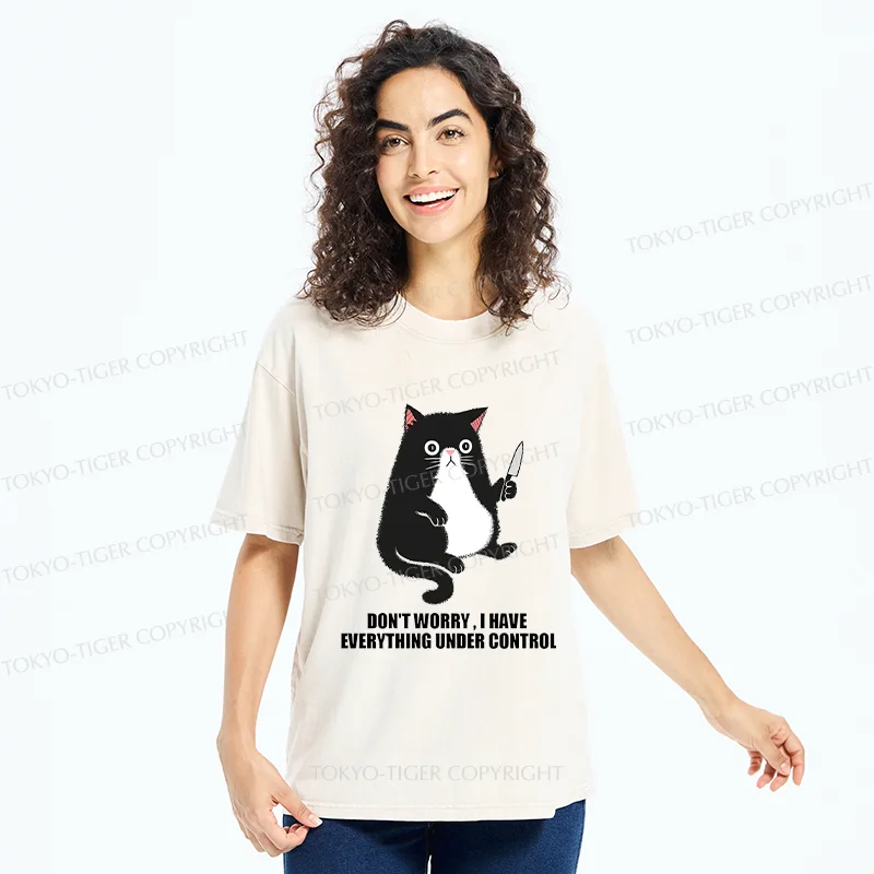 Tokyo-Tiger Cat Said Don't Worry Washed T-Shirt