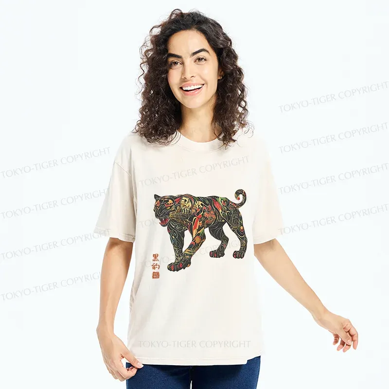 Tokyo-Tiger Traditional Japanese Black Panther Washed T-Shirt