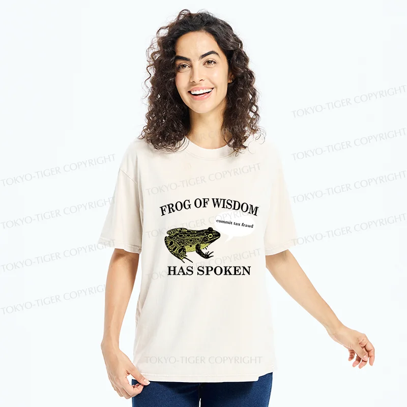 Tokyo-Tiger Frog Of Wisdom Funny Washed T-Shirt