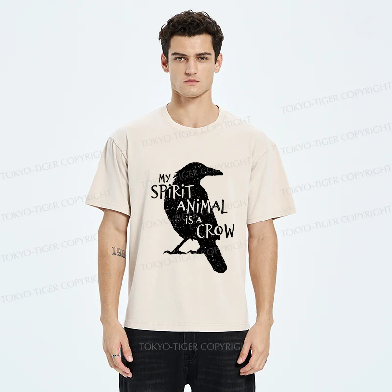 Tokyo-Tiger Crow Funny Washed T-Shirt