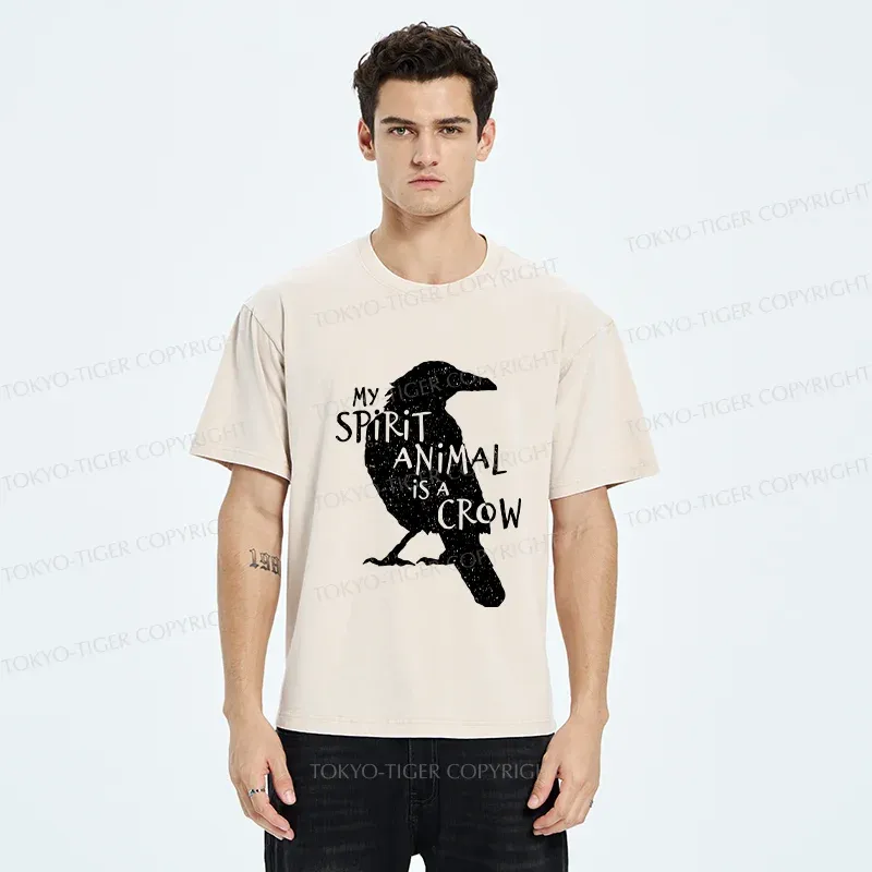 Tokyo-Tiger Crow Funny Washed T-Shirt