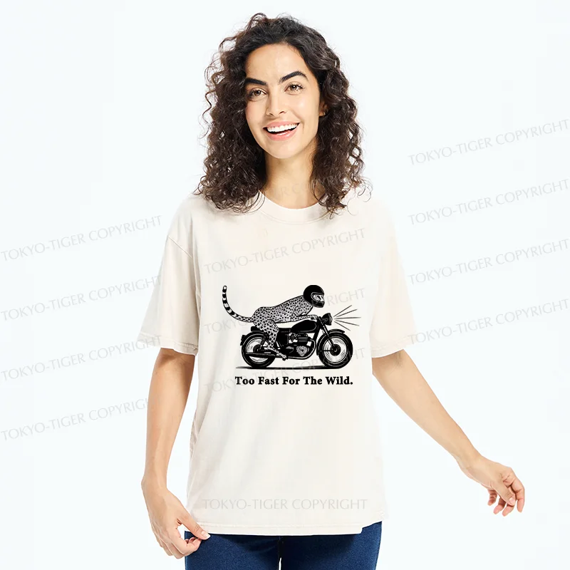 Tokyo-Tiger Cheetah Riding A Motorcycle Washed T-Shirt