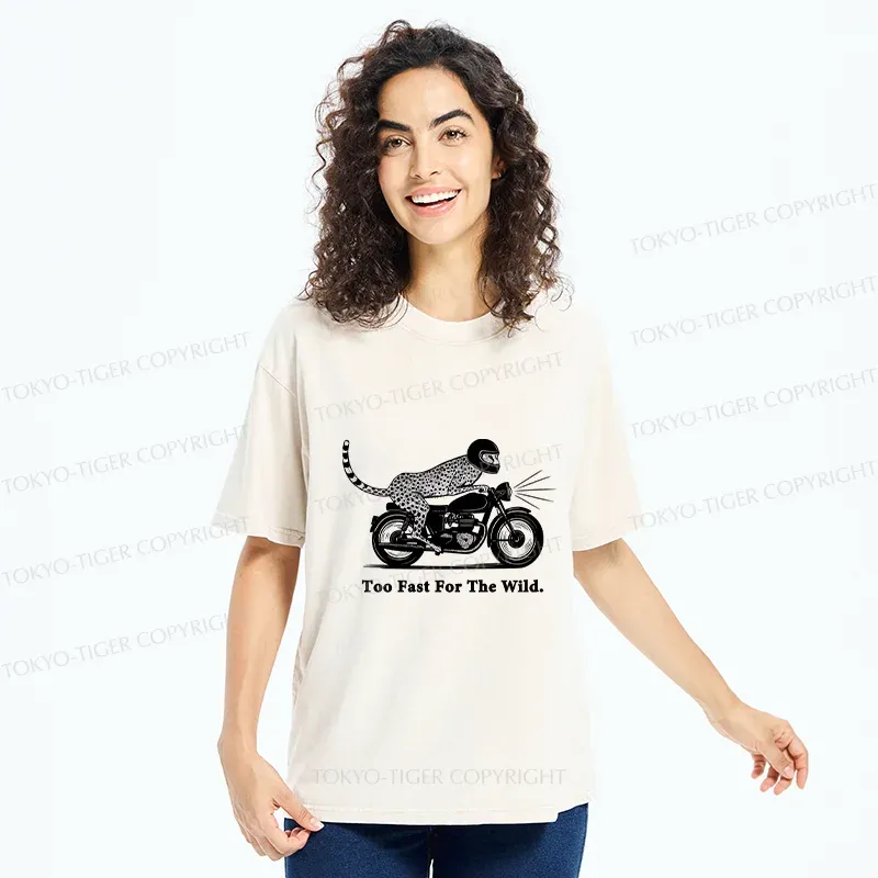 Tokyo-Tiger Cheetah Riding A Motorcycle Washed T-Shirt