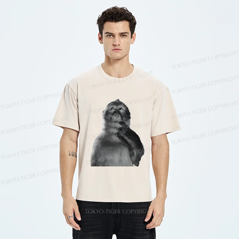Tokyo-Tiger Thinking Monkey Washed T-Shirt