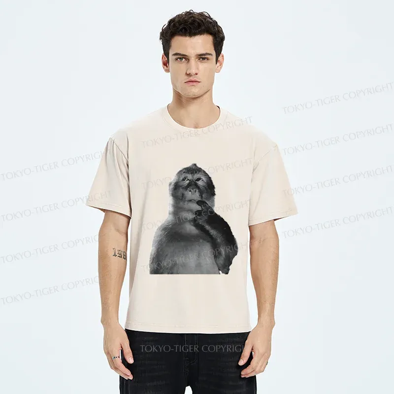 Tokyo-Tiger Thinking Monkey Washed T-Shirt