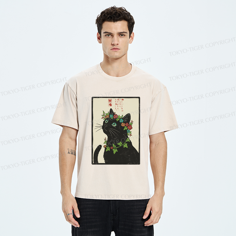 Tokyo-Tiger The Flower-Crowned Cat Washed T-Shirt