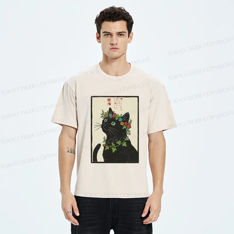 Tokyo-Tiger The Flower-Crowned Cat Washed T-Shirt