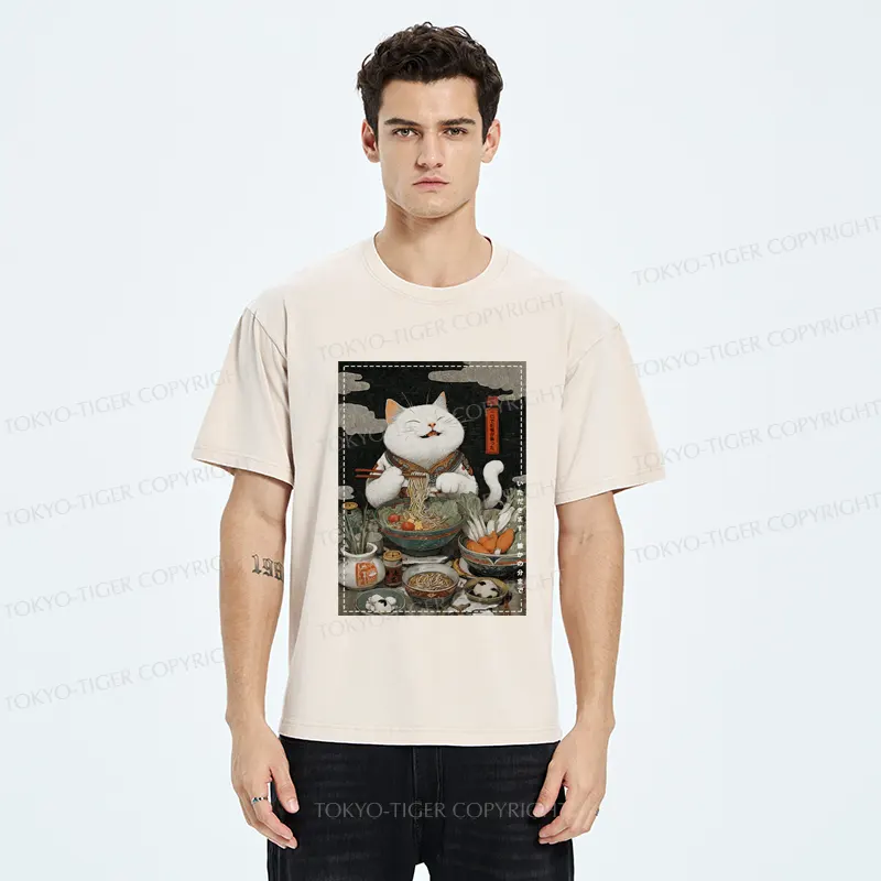 Tokyo-Tiger The Ramen-Loving Cat Washed T-Shirt
