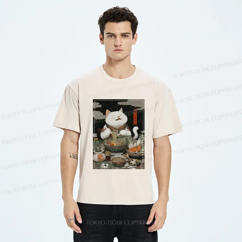 Tokyo-Tiger The Ramen-Loving Cat Washed T-Shirt