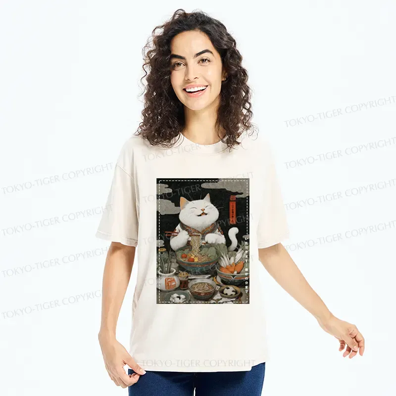 Tokyo-Tiger The Ramen-Loving Cat Washed T-Shirt