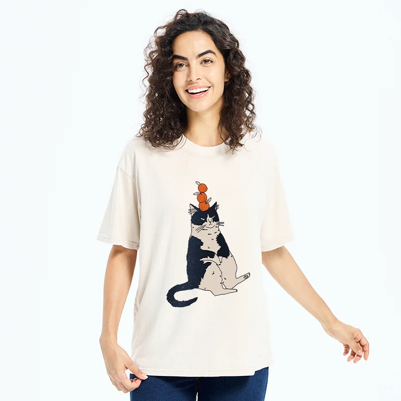 Tokyo-Tiger Cat With Orange On Head Washed T-Shirt