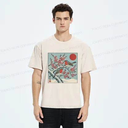 Tokyo-Tiger Winter Blossoms And Feathered Melodies Washed T-Shirt