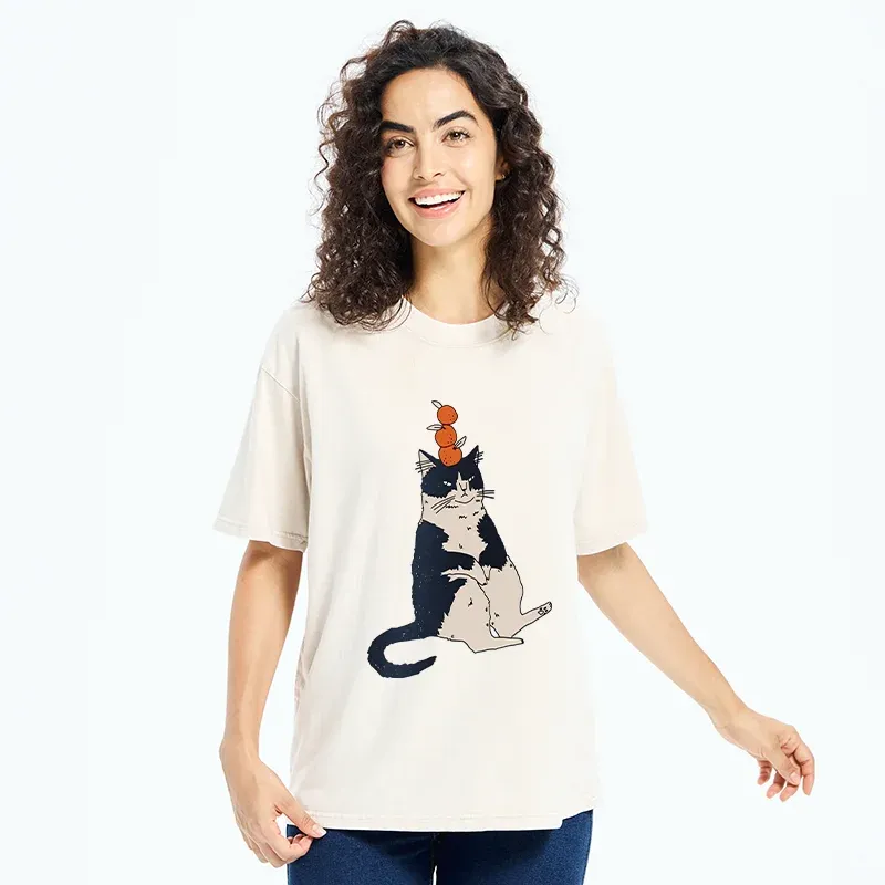 Tokyo-Tiger Cat With Orange On Head Washed T-Shirt